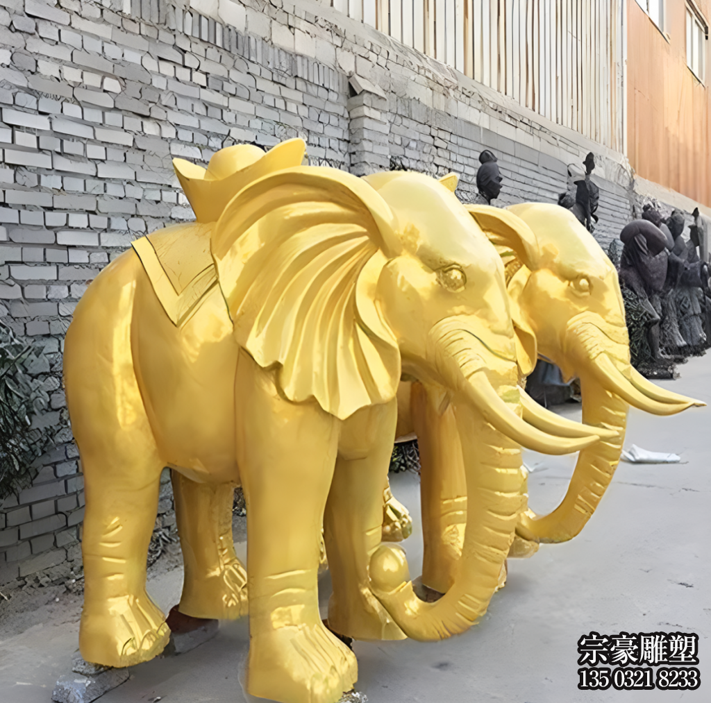 純銅鑄造大象雕塑，漆金銅雕大象