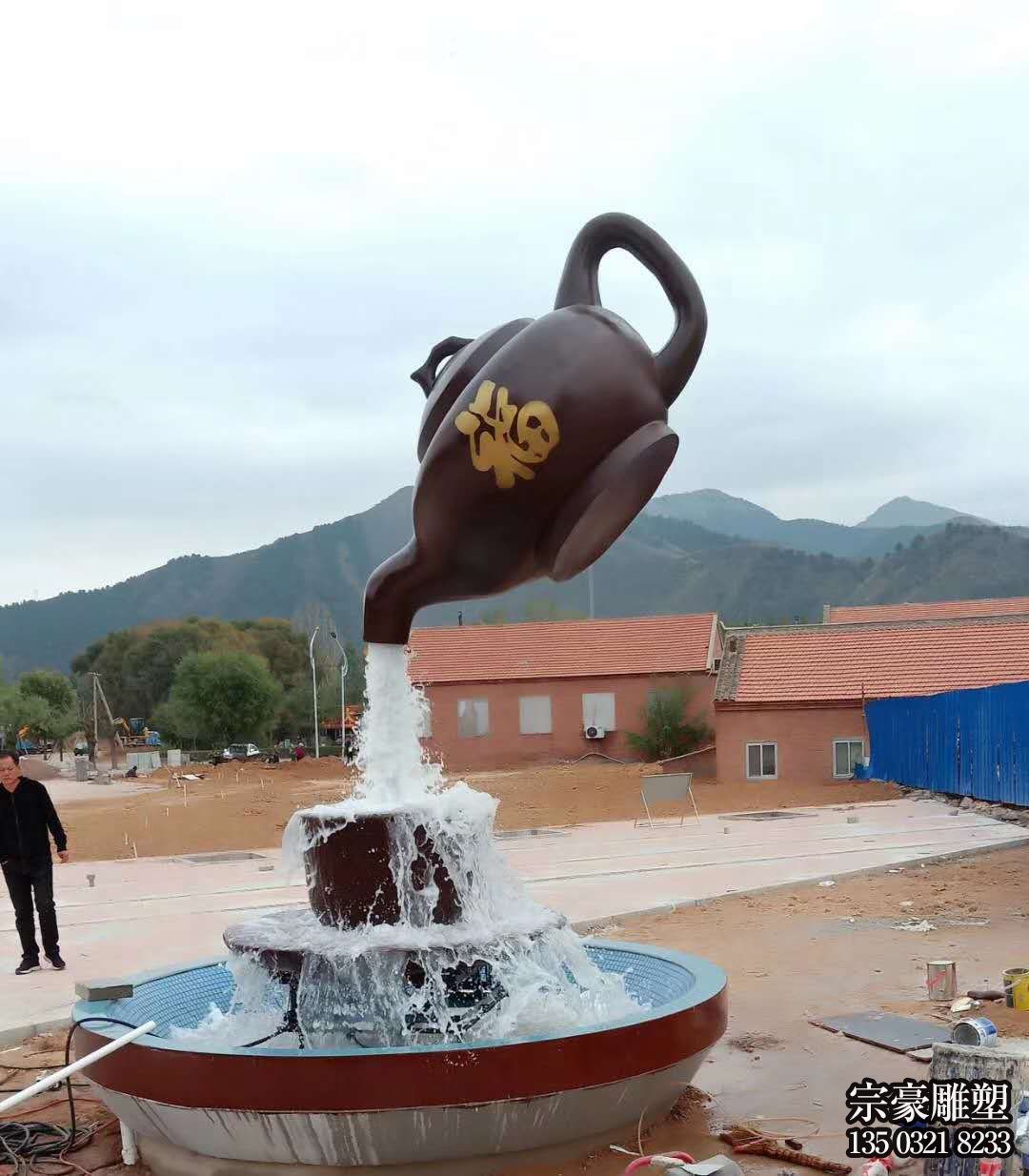 玻璃鋼懸空茶壺，流水天壺景觀雕塑